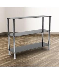 Flash Furniture 32inH 3-Shelf Glass/Stainless Steel Bookcase, Black/Stainless Steel
