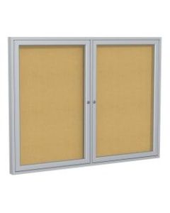 Ghent 2-Door Enclosed Cork Bulletin Board, 48in x 60in, Natural, Satin Aluminum Frame
