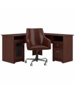 Bush Furniture Cabot 60inW L-Shaped Desk With Mid-Back Leather Box Chair, Harvest Cherry, Standard Delivery