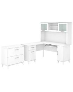 Bush Furniture Somerset 60inW L-Shaped Desk With Hutch And Lateral File Cabinet, White, Standard Delivery