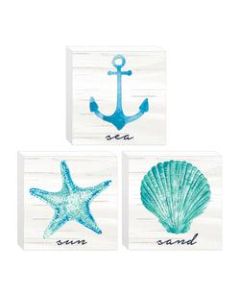 Amscan Sea Sand & Sun Mini MDF Blocks, 3-1/2inH x 3-1/2inW x 1-3/4inD, Set Of 3 Blocks