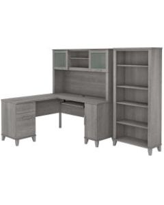 Bush Furniture Somerset 60inW L-Shaped Desk With Hutch And 5-Shelf Bookcase, Platinum Gray, Standard Delivery