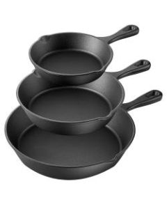 MegaChef Pre-Seasoned 3-Piece Cast Iron Skillet Set, Black