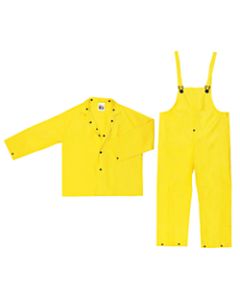 Three-Piece Rain Suit, Jacket/Hood/Pants, 0.28 mm PVC/Nylon, Yellow, X-Large