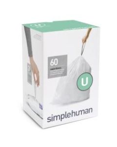simplehuman Custom-Fit Trash Can Liners, Code U, 0.03-mil, 14.53 Gallons, 29 15/16in x 26 5/8in, White, Pack Of 240 Liners