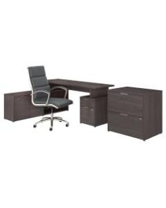 Bush Business Furniture Jamestown 72inW L-Shaped Desk With Lateral File Cabinet And High-Back Office Chair, Storm Gray, Standard Delivery