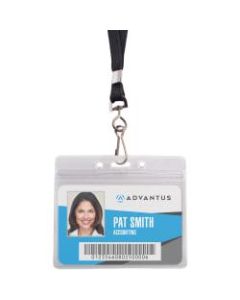 Advantus ID Holder/Lanyard Combo, Horizontal, Black/Clear, Pack of 20