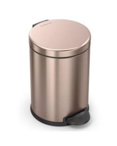 simplehuman Round Stainless-Steel Step Trash Can, 1.2 Gallons, 12-1/8inH x 7-5/8inW x 10inD, Rose Gold
