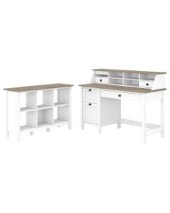 Bush Furniture Mayfield 54inW Computer Desk With Drawers, Desktop Organizer And 6-Cube Bookcase, Pure White/Shiplap Gray, Standard Delivery