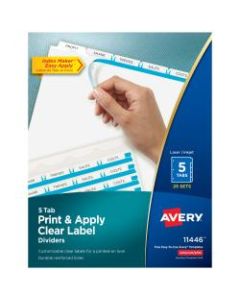 Avery Print & Apply Clear Label Dividers With Index Maker Easy Apply Printable Label Strip And White Tabs, 5-Tab, Box Of 25 Sets