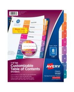 Avery Ready Index Table Of Contents Dividers, 1-8 Tab, Multicolor