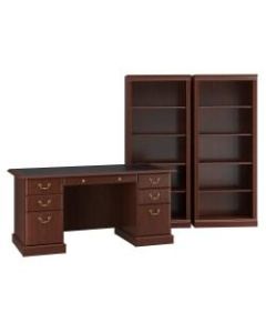 Bush Furniture Saratoga 66inW Executive Desk And Two 5-Shelf Bookcases, Harvest Cherry/Black, Standard Delivery