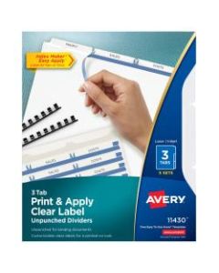 Avery Print & Apply Clear Label Dividers With Index Maker Easy Apply Printable Label Strip And White Tabs, 3-Tab, Box Of 5 Sets