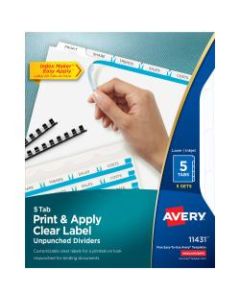 Avery Print & Apply Clear Label Dividers With Index Maker Easy Apply Printable Label Strip And White Tabs, Unpunched, 5-Tab, Box Of 5 Sets