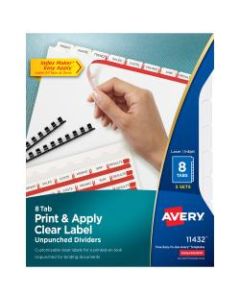 Avery Print & Apply Clear Label Dividers With Index Maker Easy Apply Printable Label Strip And White Tabs, 8-Tab, Box Of 5 Sets