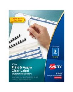 Avery Print & Apply Clear Label Dividers With Index Maker Easy Apply Printable Label Strip And White Tabs, Unpunched, 3-Tab, Box Of 25 Sets