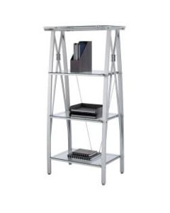 Realspace Vista 60inH 4-Shelf Glass/Metal Bookcase, Clear/Silver