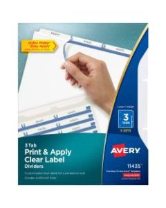 Avery Print & Apply Clear Label Dividers With Index Maker Easy Apply Printable Label Strip And White Tabs, 3-Tab, Box Of 5 Sets