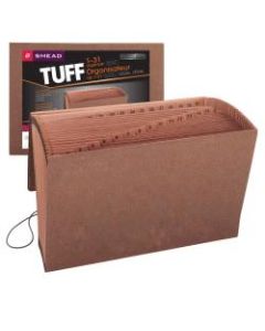 Smead TUFF Expanding File With Flap & Elastic Cord, 31 Pockets, 1-31, 15in x 10in Legal Size, 30% Recycled, Brown