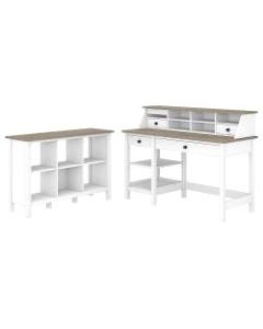 Bush Furniture Mayfield 54inW Computer Desk With Shelves, Desktop Organizer And 6-Cube Bookcase, Pure White/Shiplap Gray, Standard Delivery