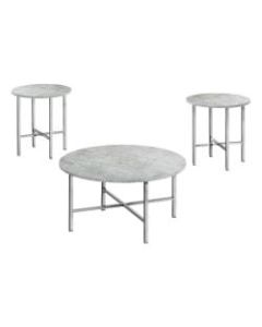 Monarch Specialties Davis 3-Piece Table Set, Gray Cement/Chrome