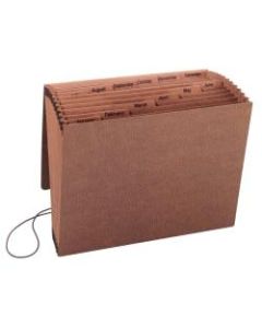 Smead TUFF Expanding File With Flap & Elastic Cord, 12 Pockets, Monthly, 12in x 10in Letter Size, 30% Recycled, Brown