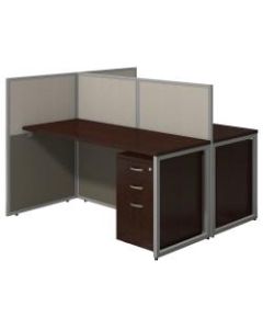 Bush Business Furniture Easy Office 60inW 2-Person Straight Desk Open Office With Two 3-Drawer Mobile Pedestals, 44 15/16inH x 60 1/16inW x 60 1/16inD, Mocha Cherry, Standard Delivery