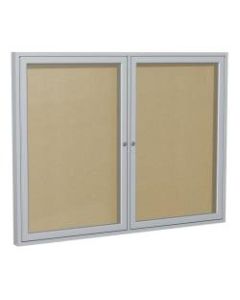 Ghent 2-Door Enclosed Bulletin Board, Vinyl, 36in x 60in, Caramel, Satin Aluminum Frame