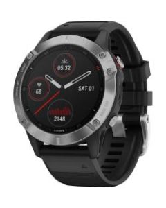 Garmin f&Auml;nix 6 GPS Watch - Wrist - 32 GB - 1.3in - Touchscreen - Bluetooth - Wireless LAN - GPS - 336 Hour - Round - 1.85in - Silver Case - Black Band - Glass Lens - Fiber Reinforced Polymer, Metal Case