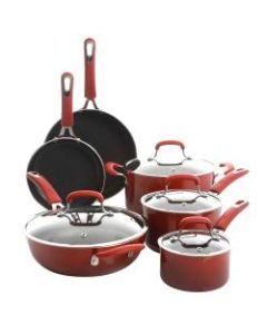 Kenmore Elite Andover 10-Piece Aluminum Cookware Set, Gradient Red