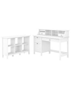 Bush Furniture Broadview 54inW Computer Desk With Pedestal, 6-Cube Bookcase And Organizer, Pure White, Standard Delivery