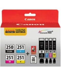 Canon PGI-250BK/CLI-251CMY Black/Color Ink Cartridges & PP-201 Paper Combo Pack