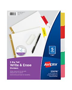Avery Big Tab Write-On 20% Recycled Tab Dividers With Erasable Laminated Tabs, 5-Tab, Multicolor