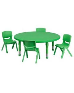 Flash Furniture Round Plastic Height-Adjustable Activity Table Set With 4 Chairs, 23-3/4inH x 45inW x 45inD, Green