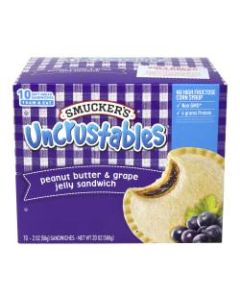 Smuckers Uncrustables Peanut Butter & Grape Sandwiches, 2 Oz, 10 Sandwiches Per Box, Pack Of 2 Boxes