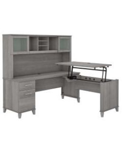 Bush Furniture Somerset 72inW 3-Position Sit-To-Stand L-Shaped Desk With Hutch, Platinum Gray, Standard Delivery