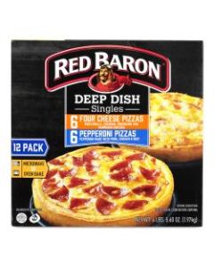 Red Baron Deep Dish Pizza Singles Variety Pack, 4-Cheese/Pepperoni, 70.56-Oz, Box Of 12