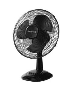 Honeywell 12in Oscillating Table Fan, Black - HTF1220B - 12in Diameter - 3 Speed - Oscillating, Adjustable Tilt Head, Removable Grill - 19.1in Height x 11.5in Width - Black