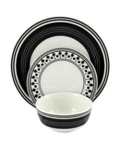 Gibson Home Classic Melody 12-Piece Dinnerware Set, Black/White