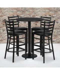 Flash Furniture Round Table And 4 Ladder-Back Barstools, 42in x 30in, Black