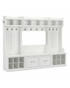 kathy ireland Home by Bush Furniture Woodland Full Entryway Storage Set With Coat Rack And Shoe Bench With Doors, White Ash, Standard Delivery