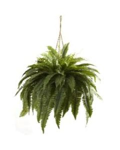 Nearly Natural 29inH Double Giant Boston Fern Hanging Basket, Green/Brown
