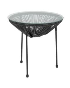 Flash Furniture Rattan Bungee Table With Glass Top, Black