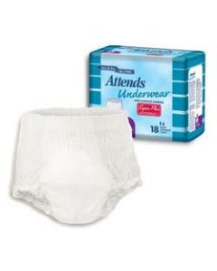 Attends Underwear Super Plus Absorbency With Leakage Barriers (Large, Waist/Hip: 44in-58in, Weight: 170-210 Lb) Pack Of 18