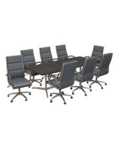 Bush Business Furniture 96inW x 42inD Boat Shaped Conference Table with Metal Base and Set of 8 High Back Office Chairs, Storm Gray, Standard Delivery