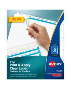 Avery Print & Apply Clear Label Dividers With Index Maker Easy Apply Printable Label Strip for Copiers, 5-Tab, White, Pack of 5 Sets