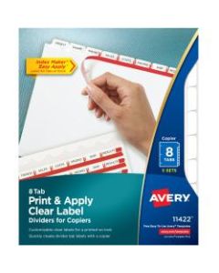 Avery Print & Apply Clear Label Dividers With Index Maker Easy Apply Printable Label Strip for Copiers, 8-Tab, White, Pack of 5 Sets