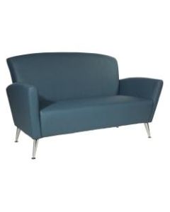 Office Star Leather Loveseat, Blue/Chrome