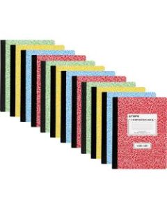 TOPS Wide Ruled Composition Books - 100 Sheets - 200 Pages - Sewn - Wide Ruled - 0.34in Ruled - Ruled Red Margin - 9.75in x 7.5in9.8in - White Paper - Assorted Cover Marble - Paperboard Cover - 12 / Carton