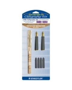 Staedtler 2-Nib Calligraphy Set, Assorted Points, Beige Marble Barrel, Black Ink